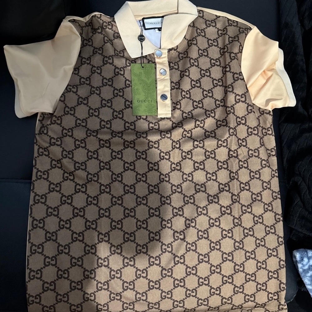 Gucci Tan and Brown Monogram Polo Shirt